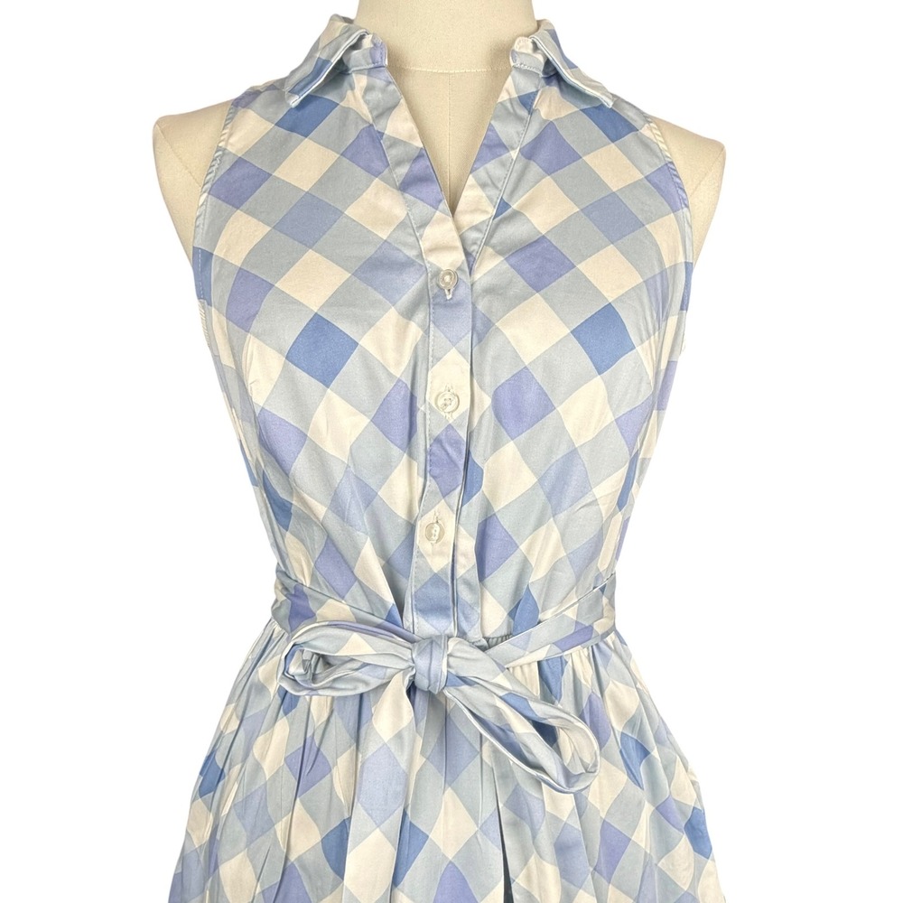 Tommy Hilfiger Gingham Tiered Dress Blue White 2 Preppy Autumn Wedding Nautical